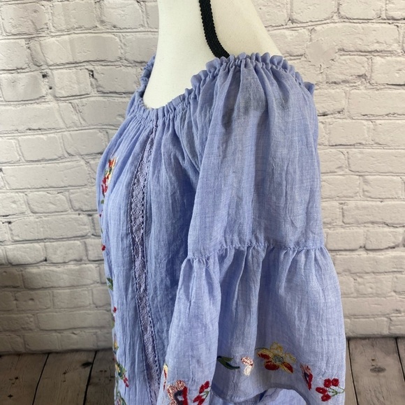 Umgee Blue Floral Embroidered Boho Peasant Mini Dress Size Small Babydoll Dress - Picture 7 of 9